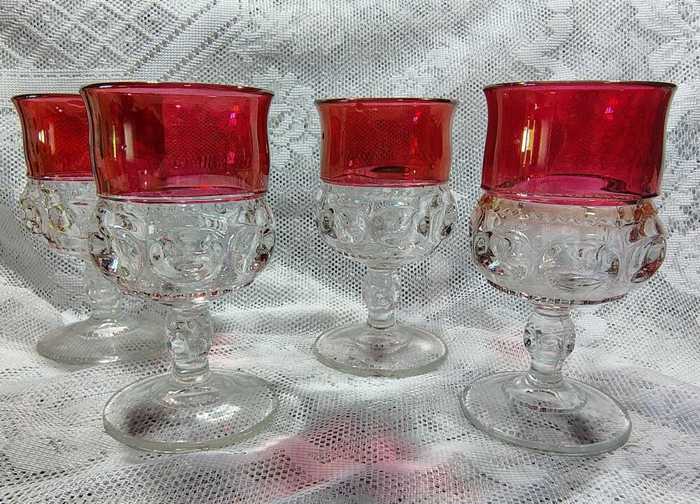 4 Vintage Tiffin-Franciscan Glass Ruby Thumbprint King's Crown Goblets (#2)